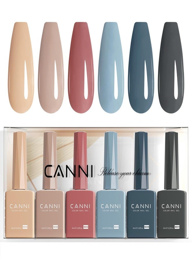 CANNI 6 Colors 9 ML Hema-Free Brown Gel Nail Polish Set, Fall Light Brown Nude Blue Gel Polish Kit, Soak Off LED Nail Gel Manicure Kit DIY at Home Salon Gifts - Image 1